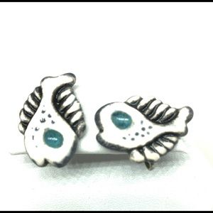 60s Porcelain PreHistoric Fish Screw Back Earrings